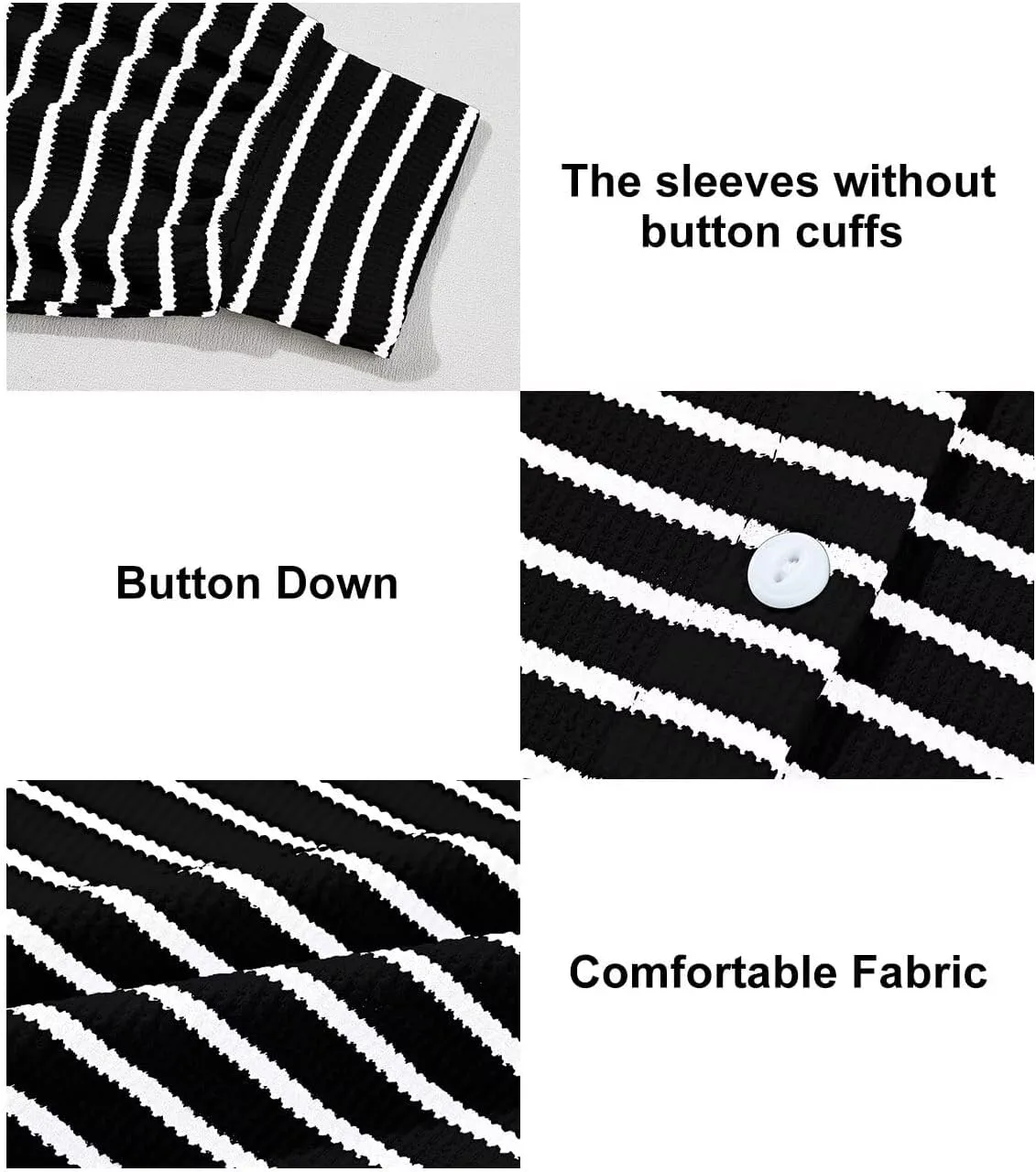 Astylish Women's 2025 Cute Striped Waffle Oversized Stretchy Long Sleeve Shirts Soft Collared V Neck Button Up Blouses Tops