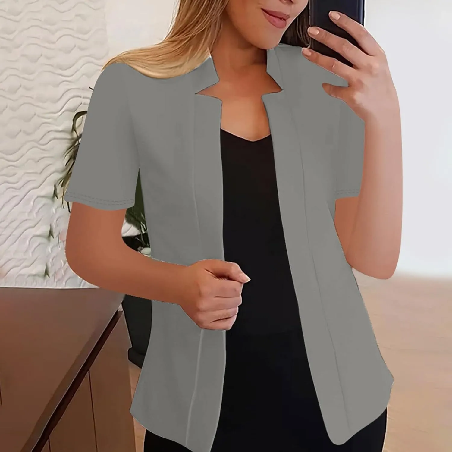 Blazers Jackets for Women 2025 Summer Short Sleeve Business Casual Cardigans Lapel Open Front Work Office Suit Blazer