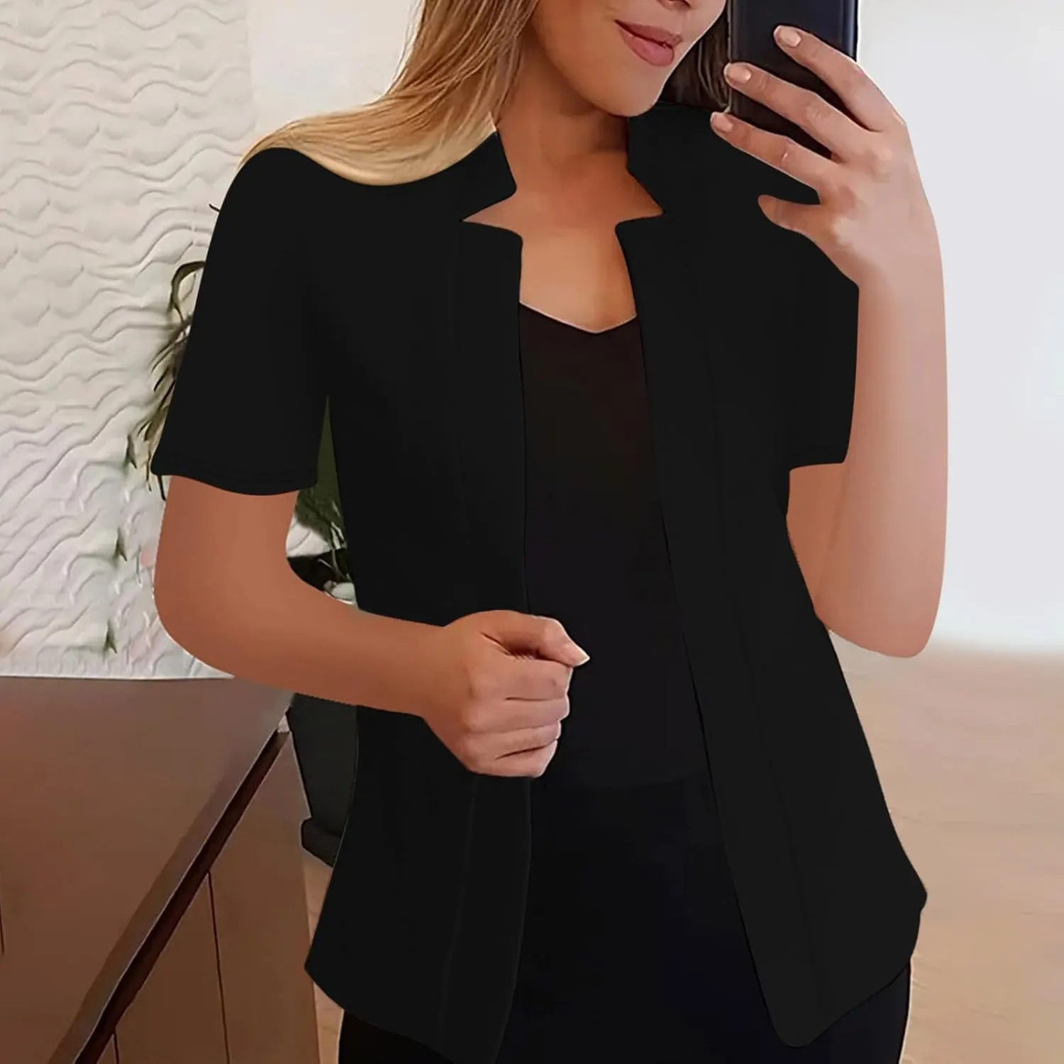 Blazers Jackets for Women 2025 Summer Short Sleeve Business Casual Cardigans Lapel Open Front Work Office Suit Blazer