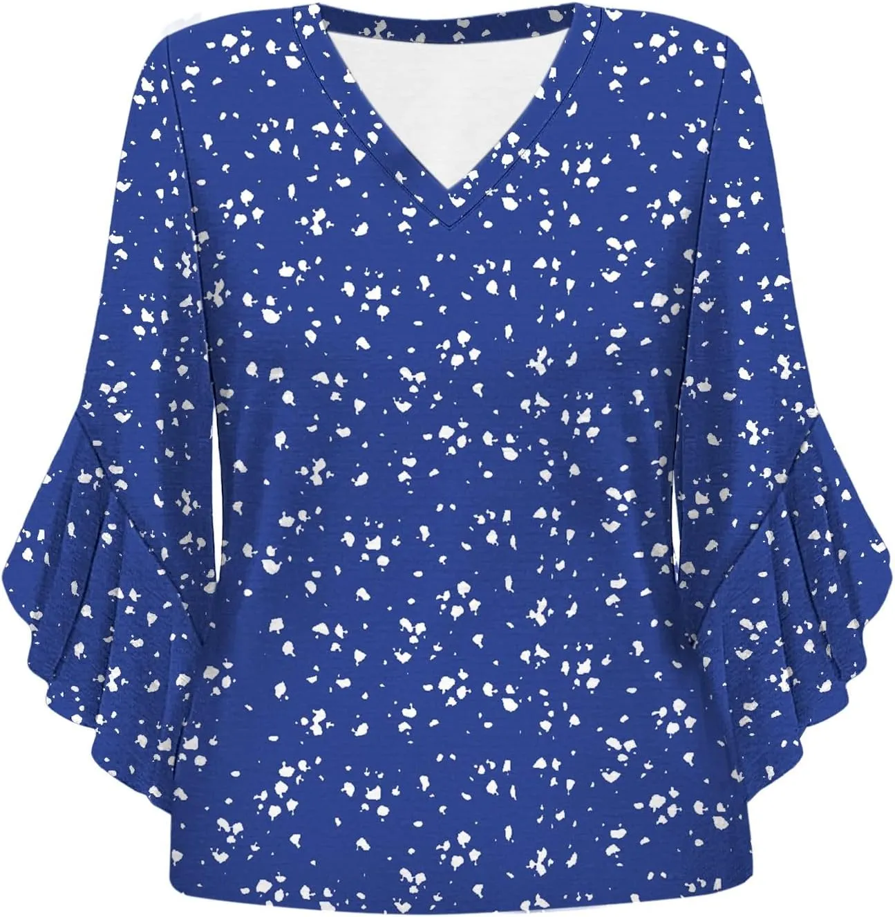 Blouses for Women Dressy Casual Cute Boho Floral Print Shirts 3/4 Ruffle Sleeve V Neck Double Layers Business Tops