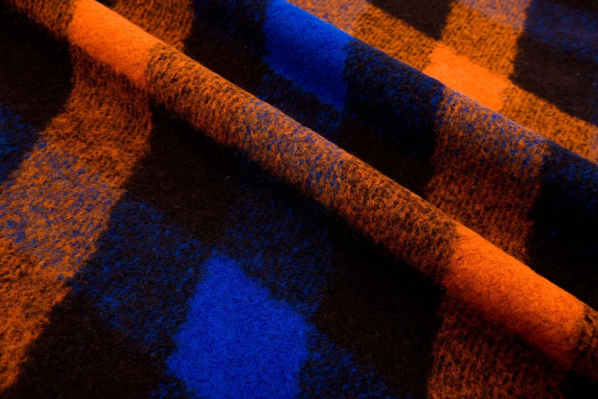 Boiled Wool Plaid Diagonal Pattern Fabric / Made by Merino Wool