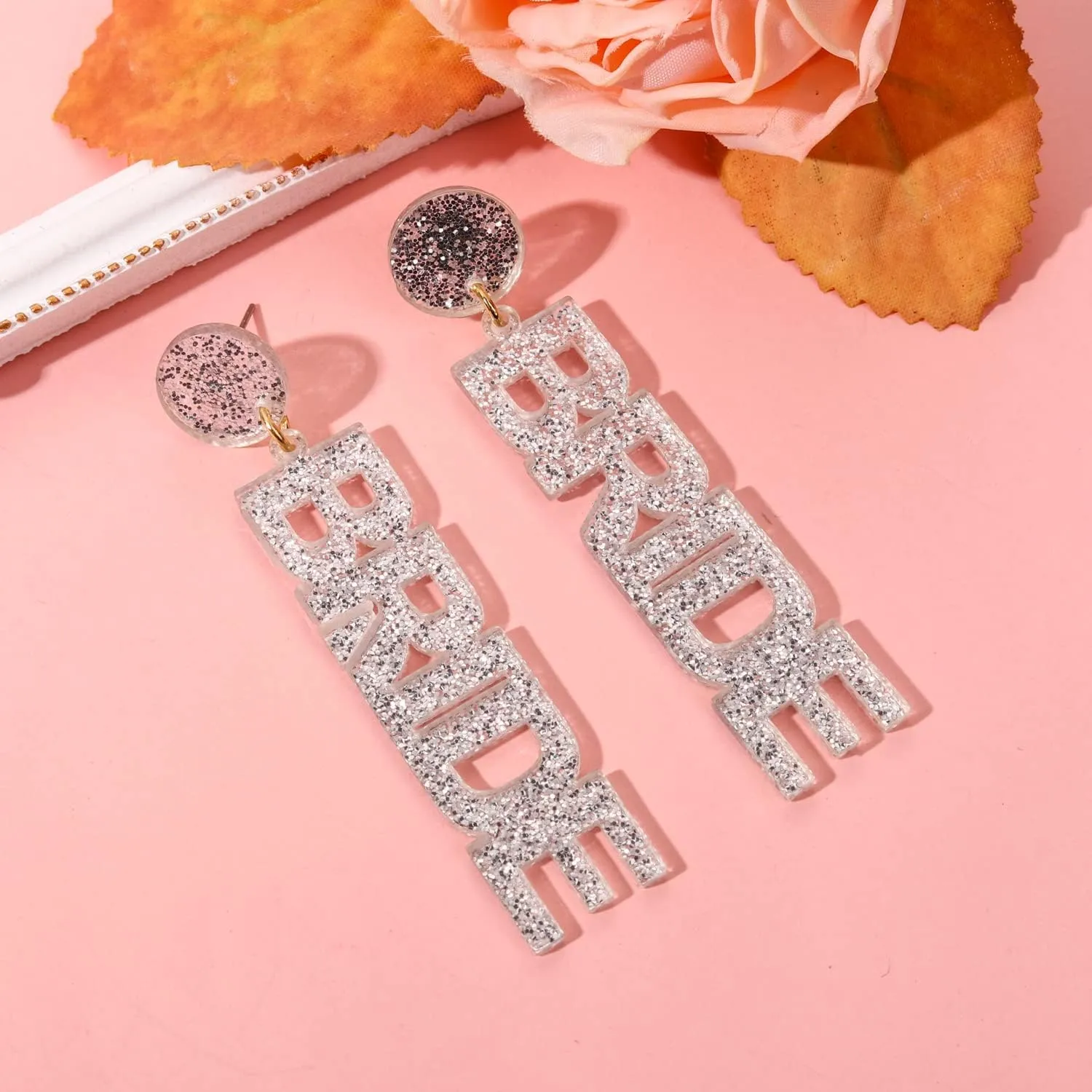 Bride Earrings for Women Acrylic BRIDE MRS Dangle Earrings Sparkling Glitter Letter Drop Earrings Wedding Party Jewelry Gift