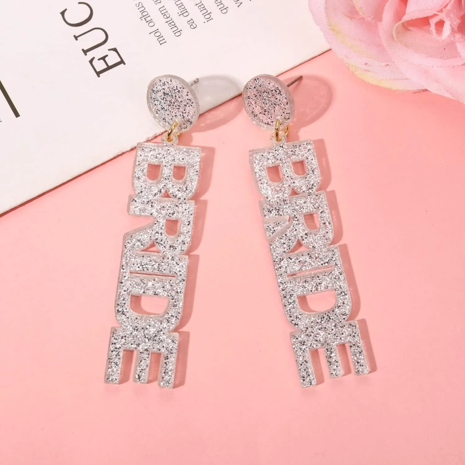Bride Earrings for Women Acrylic BRIDE MRS Dangle Earrings Sparkling Glitter Letter Drop Earrings Wedding Party Jewelry Gift