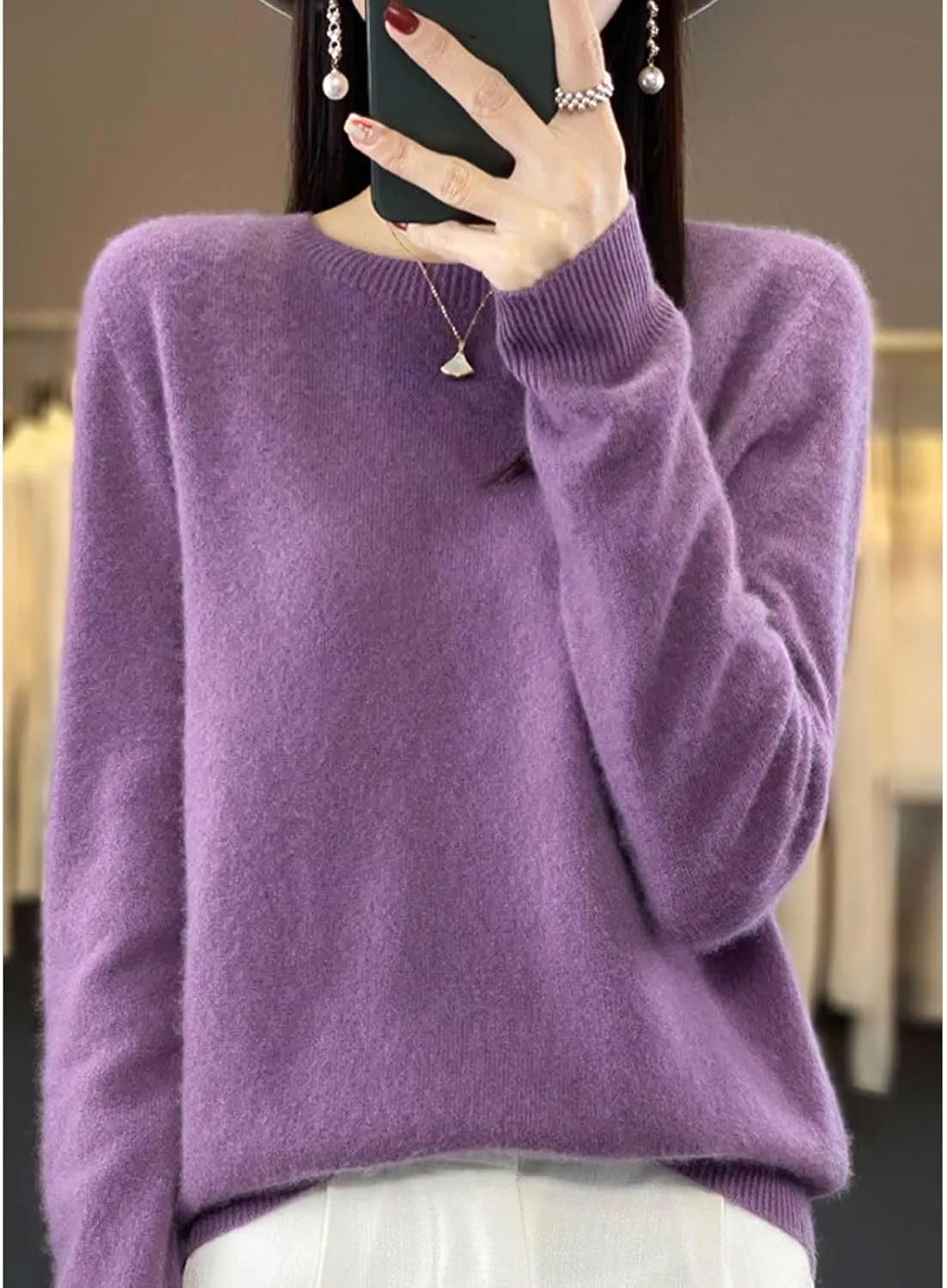 Cashmere Sweaters for Women,100% Cashmere Crew Neck Sweaters,Women's Long Sleeve Soft Pullover Cashmere Sweater