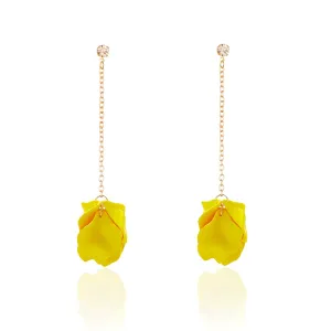 Dangle Acrylic Petal Tassel Fringe Chain Earrings Long Drop Rose Flower Statement Earrings for Women With Box (Yellow)
