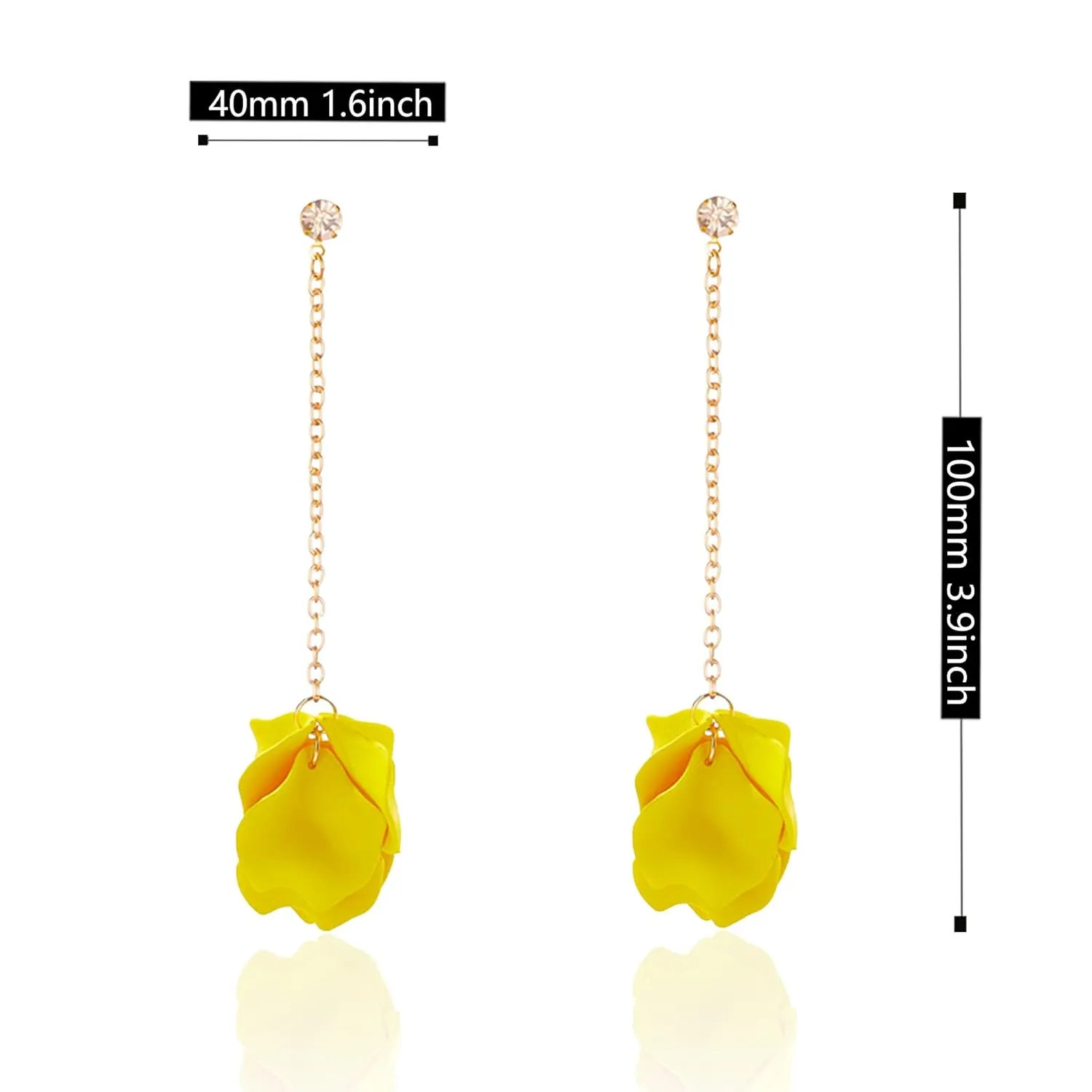 Dangle Acrylic Petal Tassel Fringe Chain Earrings Long Drop Rose Flower Statement Earrings for Women With Box (Yellow)
