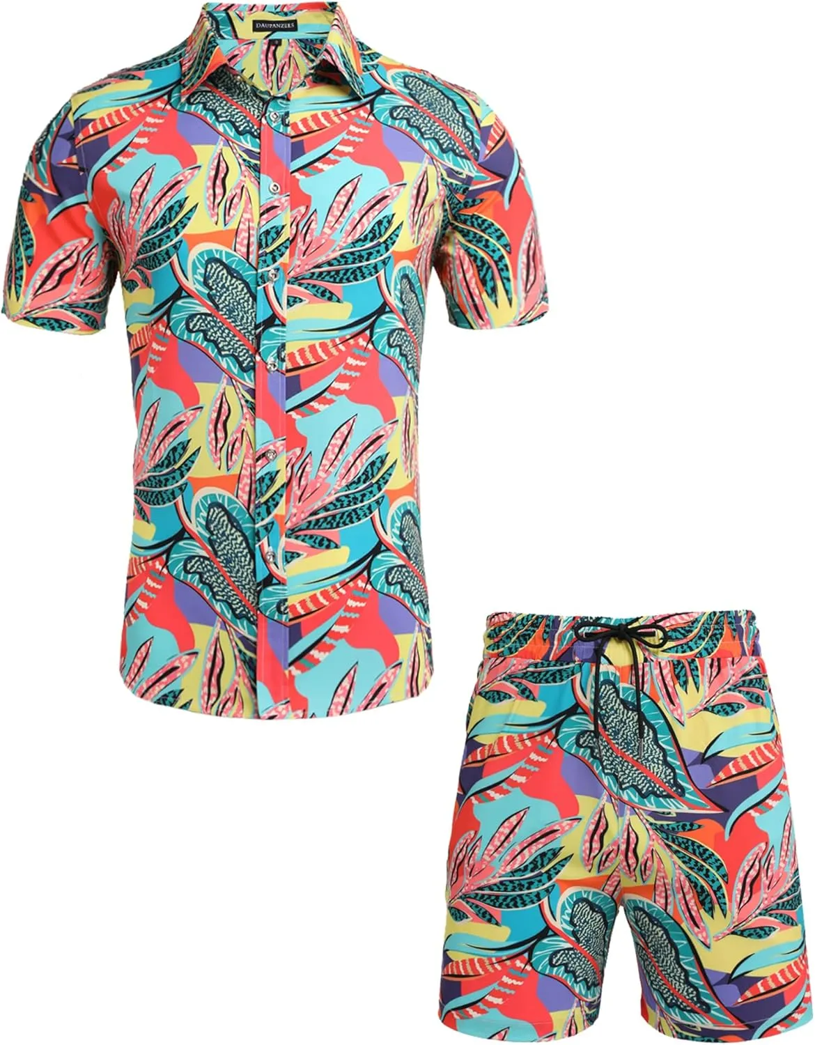 Daupanzees Men's Luxury Casual Button Down Short Sleeve Hawaiian Shirt Suits