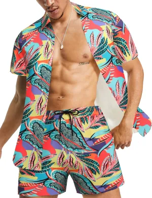 Daupanzees Men's Luxury Casual Button Down Short Sleeve Hawaiian Shirt Suits