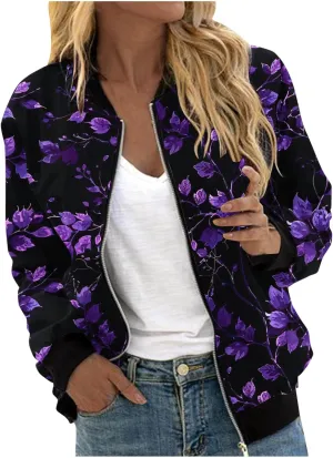 Firzero Fall Jackets for Women 2024 Full Zip Bomber Jacket Lightweight Fall Winter Coats Long Sleeve Oversized Windbreaker