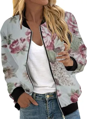 Floral Jackets for Women 2024 Long Sleeve Classic Gradient Print Jacket Casual Daily Baseball Bomber Jacket Coat Fall