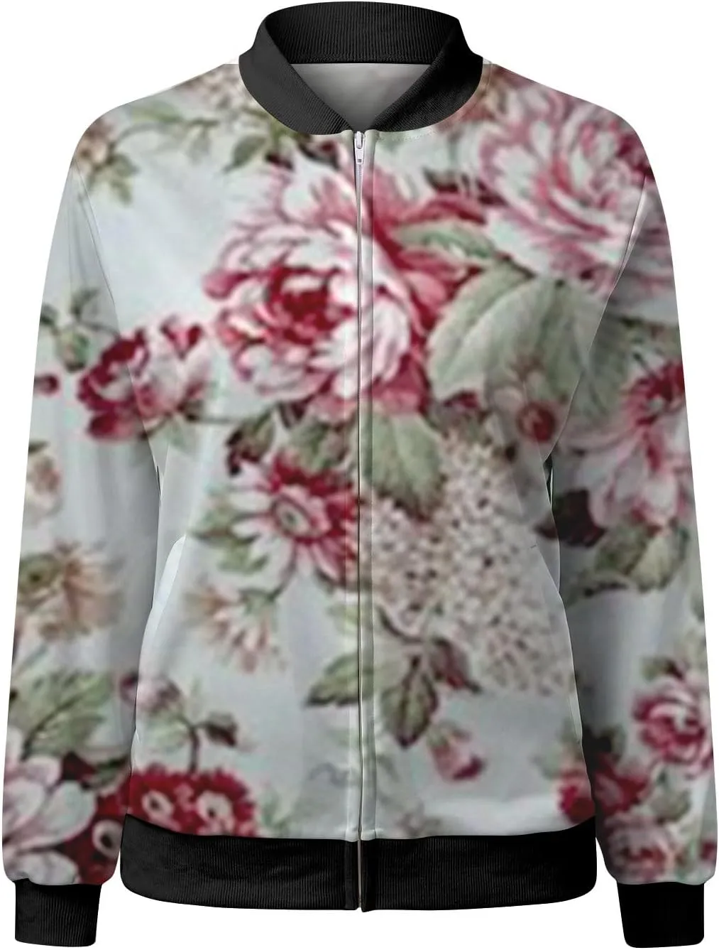 Floral Jackets for Women 2024 Long Sleeve Classic Gradient Print Jacket Casual Daily Baseball Bomber Jacket Coat Fall