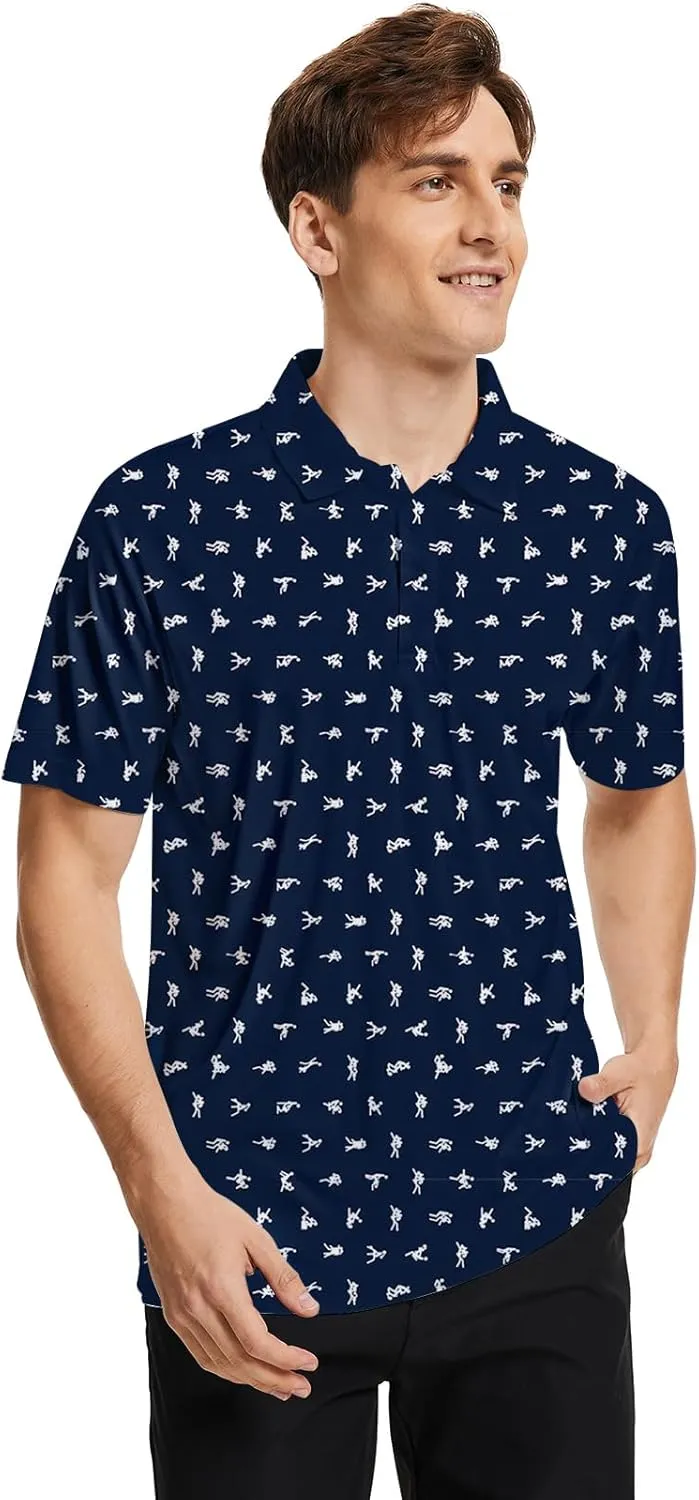 Funny Print Golf Shirts for Men Lightweight Dry-Fit Hawaiian Style Casual Polo with Stretch Fabric for Outdoor & Sports