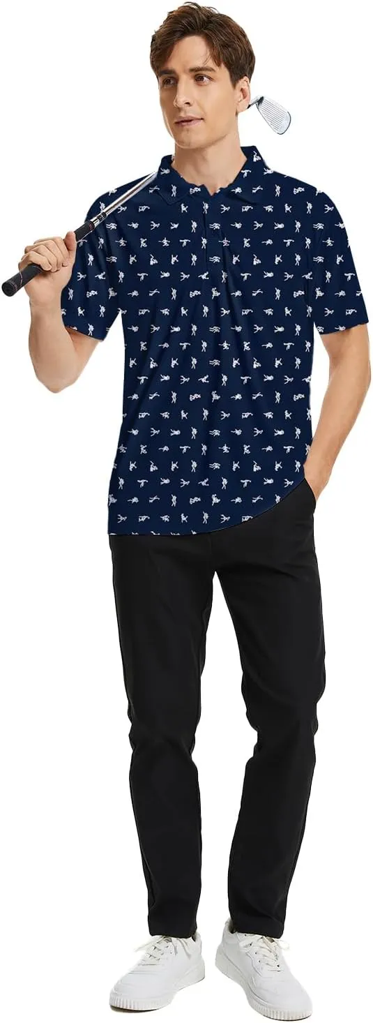 Funny Print Golf Shirts for Men Lightweight Dry-Fit Hawaiian Style Casual Polo with Stretch Fabric for Outdoor & Sports