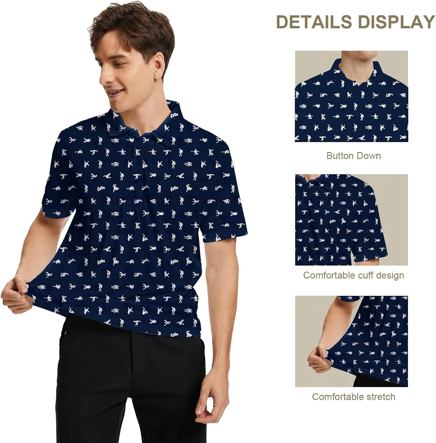 Funny Print Golf Shirts for Men Lightweight Dry-Fit Hawaiian Style Casual Polo with Stretch Fabric for Outdoor & Sports