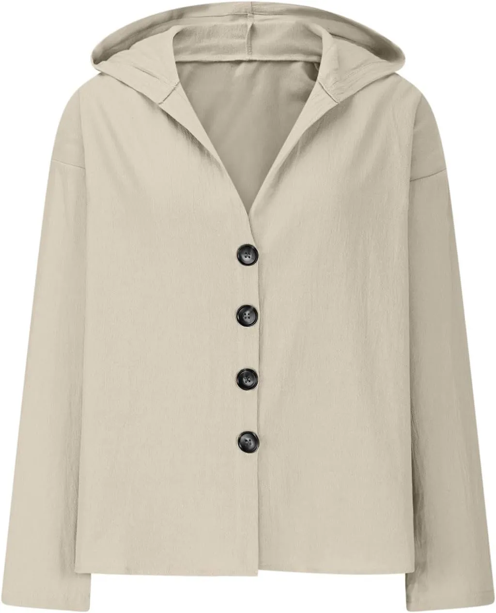 Gauze Shirts for Women Button Down Long Sleeve Hooded Tops Lightweight Breathable Loose Casual V Neck Hoodies Blouses