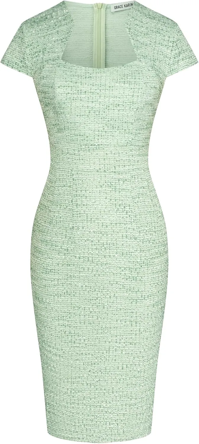 GRACE KARIN Women's Gorgeous Pencil Dress Cap Sleeve Tweed Pencil Dress for Work