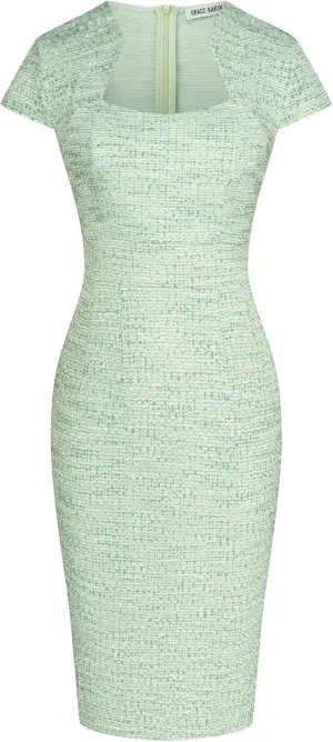 GRACE KARIN Women's Gorgeous Pencil Dress Cap Sleeve Tweed Pencil Dress for Work