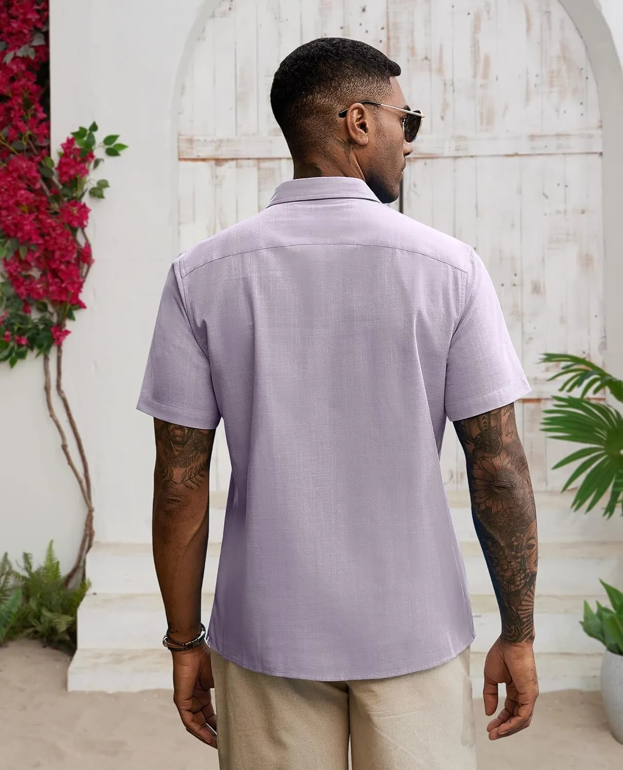Guayabera Linen Shirts for Men Short Sleeve Button Down Shirt Hawaiian Shirt Cuban Summer Shirts Beach Shirts