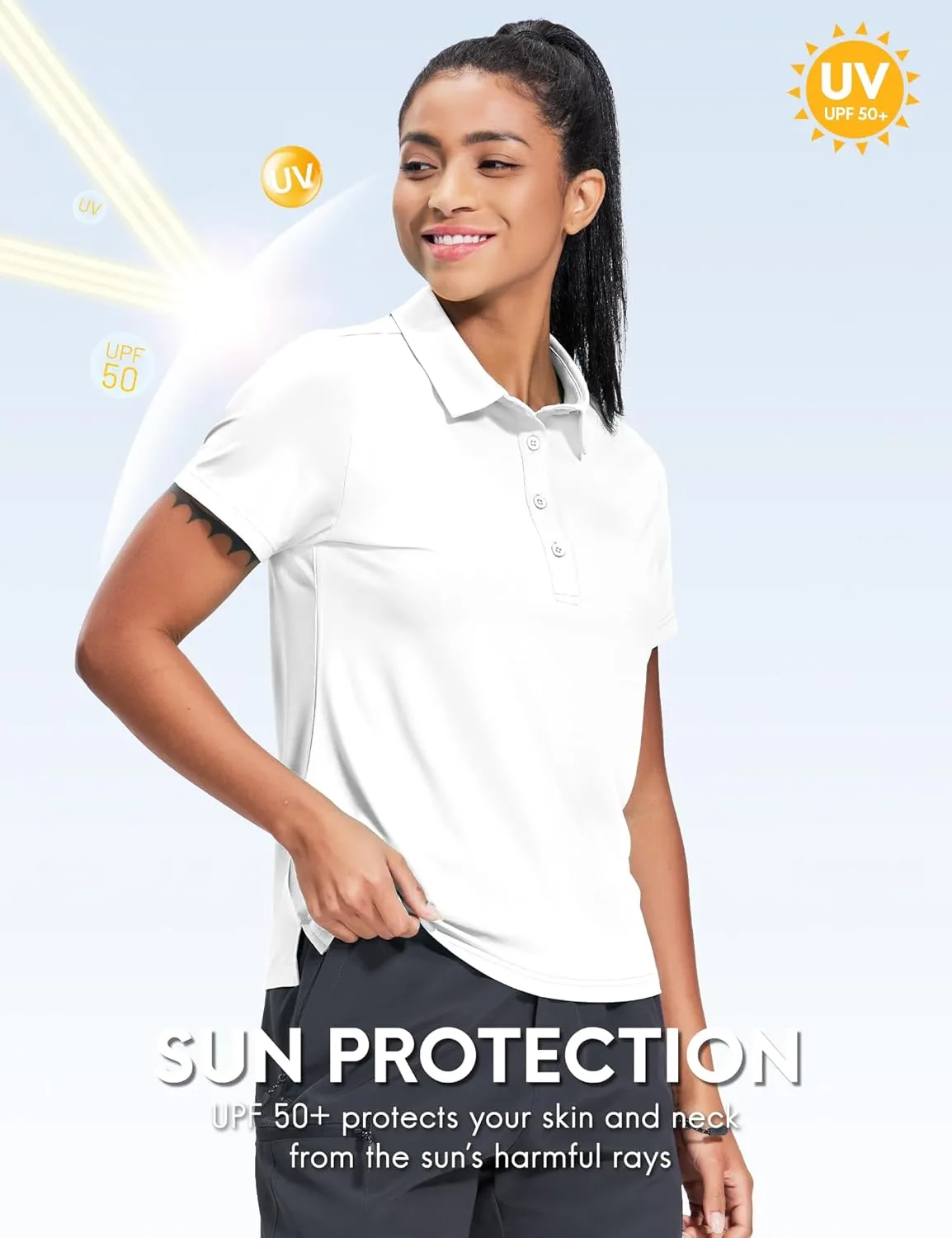 Haimont Womens Polo Shirts Golf Casual Work Short Sleeve UPF 50   Sun Protection 4 Buttons Collared Shirt Quick Dry Tops