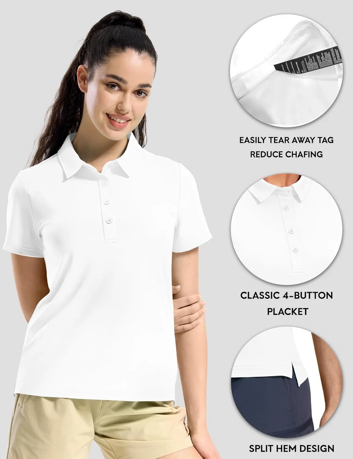 Haimont Womens Polo Shirts Golf Casual Work Short Sleeve UPF 50   Sun Protection 4 Buttons Collared Shirt Quick Dry Tops