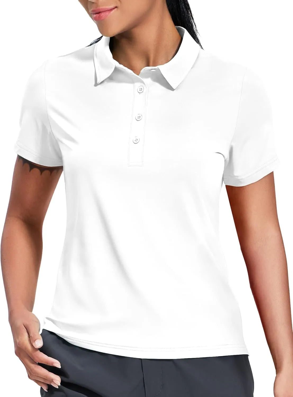 Haimont Womens Polo Shirts Golf Casual Work Short Sleeve UPF 50   Sun Protection 4 Buttons Collared Shirt Quick Dry Tops