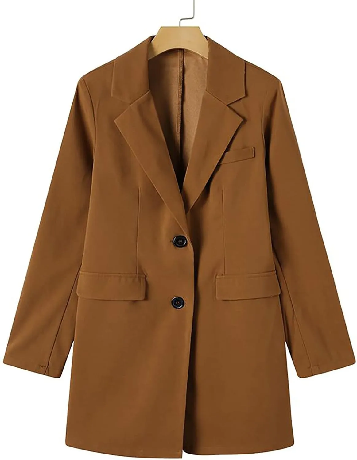 Hvyesh Women's Long Wool Blend Pea Coat Winter Casual Overcoat Notched Lapel Collar Trench Coat Belted Long Jacket Outerwear