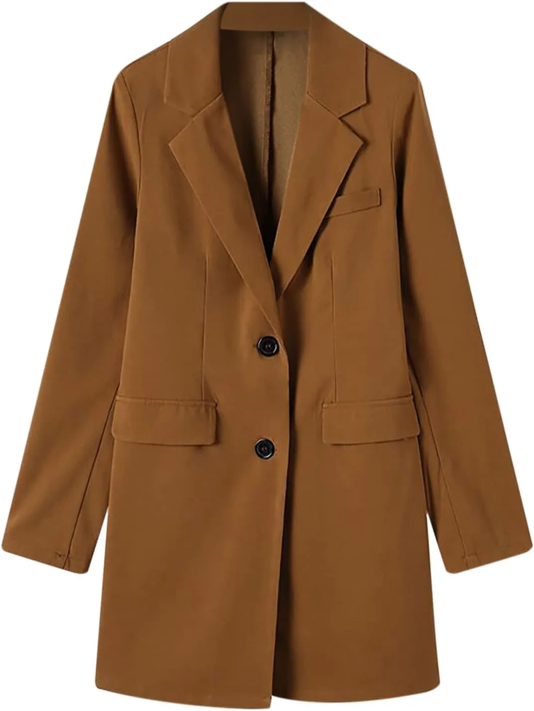 Hvyesh Women's Long Wool Blend Pea Coat Winter Casual Overcoat Notched Lapel Collar Trench Coat Belted Long Jacket Outerwear