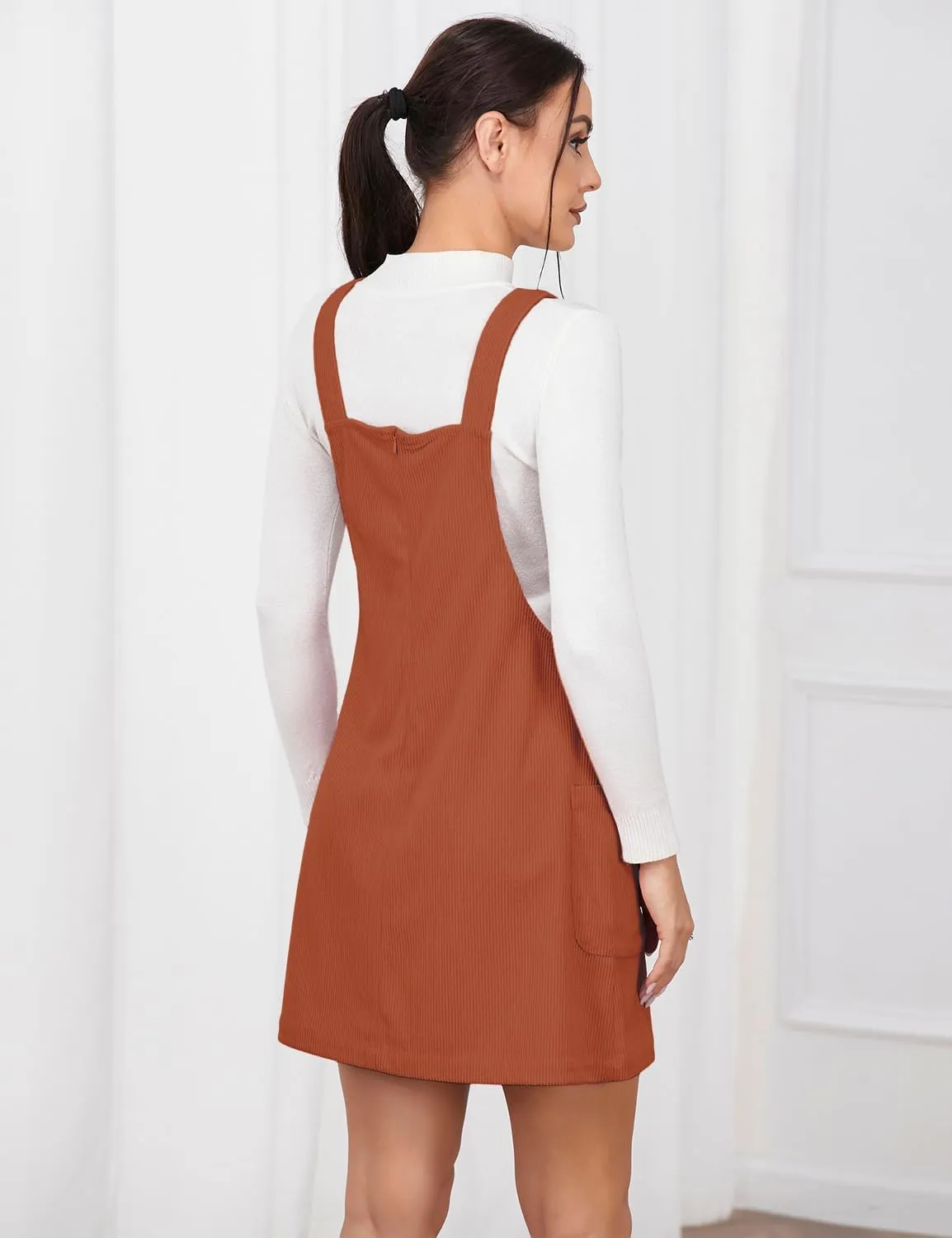IDEALSANXUN Womens Button Down Corduroy Overall Dress with Pockets