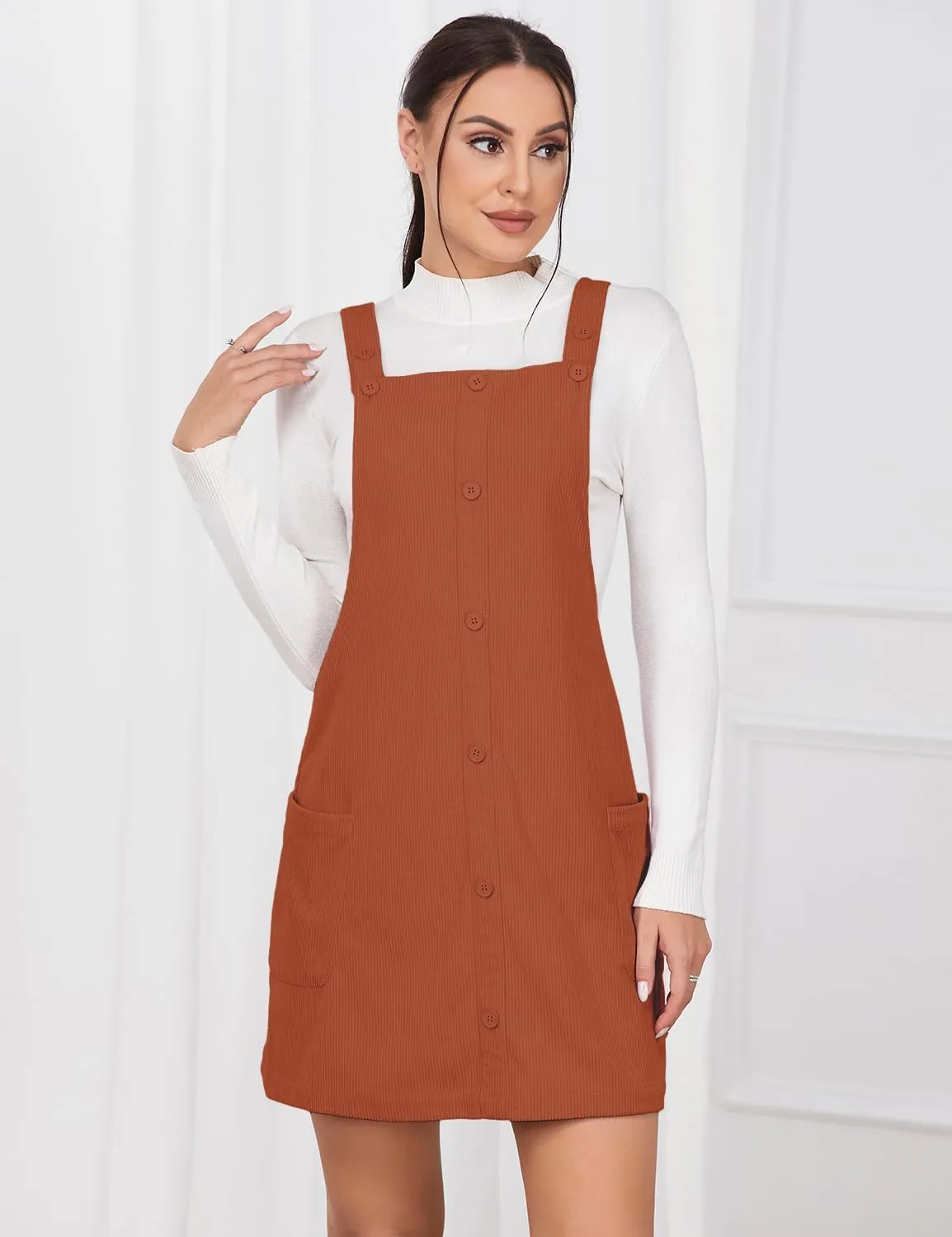 IDEALSANXUN Womens Button Down Corduroy Overall Dress with Pockets