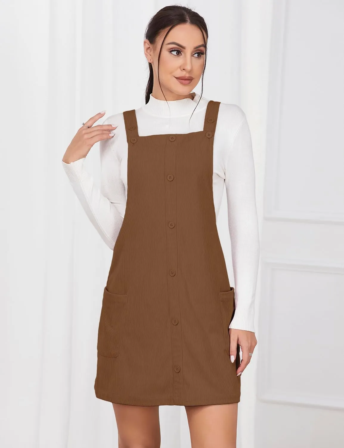IDEALSANXUN Womens Button Down Corduroy Overall Dress with Pockets