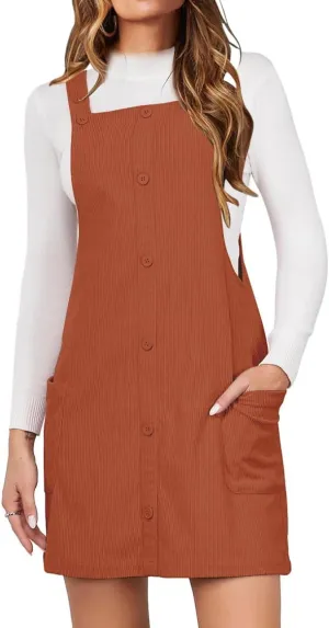 IDEALSANXUN Womens Button Down Corduroy Overall Dress with Pockets