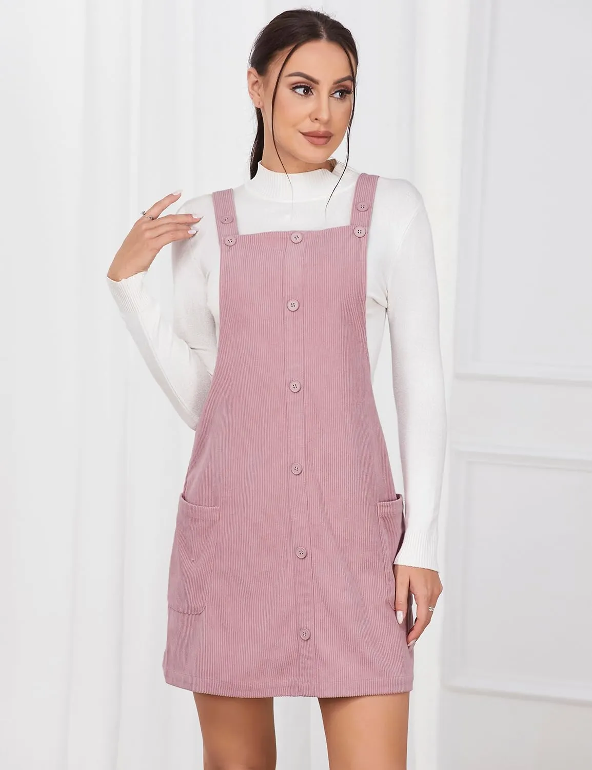 IDEALSANXUN Womens Button Down Corduroy Overall Dress with Pockets