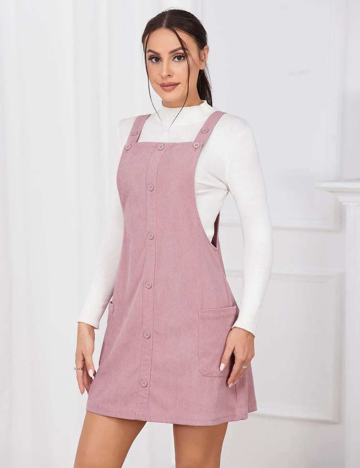 IDEALSANXUN Womens Button Down Corduroy Overall Dress with Pockets