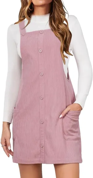 IDEALSANXUN Womens Button Down Corduroy Overall Dress with Pockets