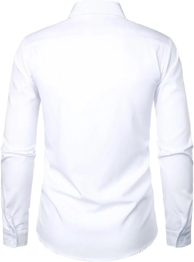 Kinkia Mens Tuxedo Shirts Slim Fit Long Sleeve Button Down Pleated Dress Shirt Tops for Prom Party Wedding