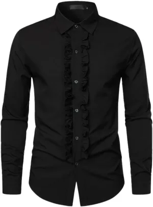 Kinkia Mens Tuxedo Shirts Slim Fit Long Sleeve Button Down Pleated Dress Shirt Tops for Prom Party Wedding