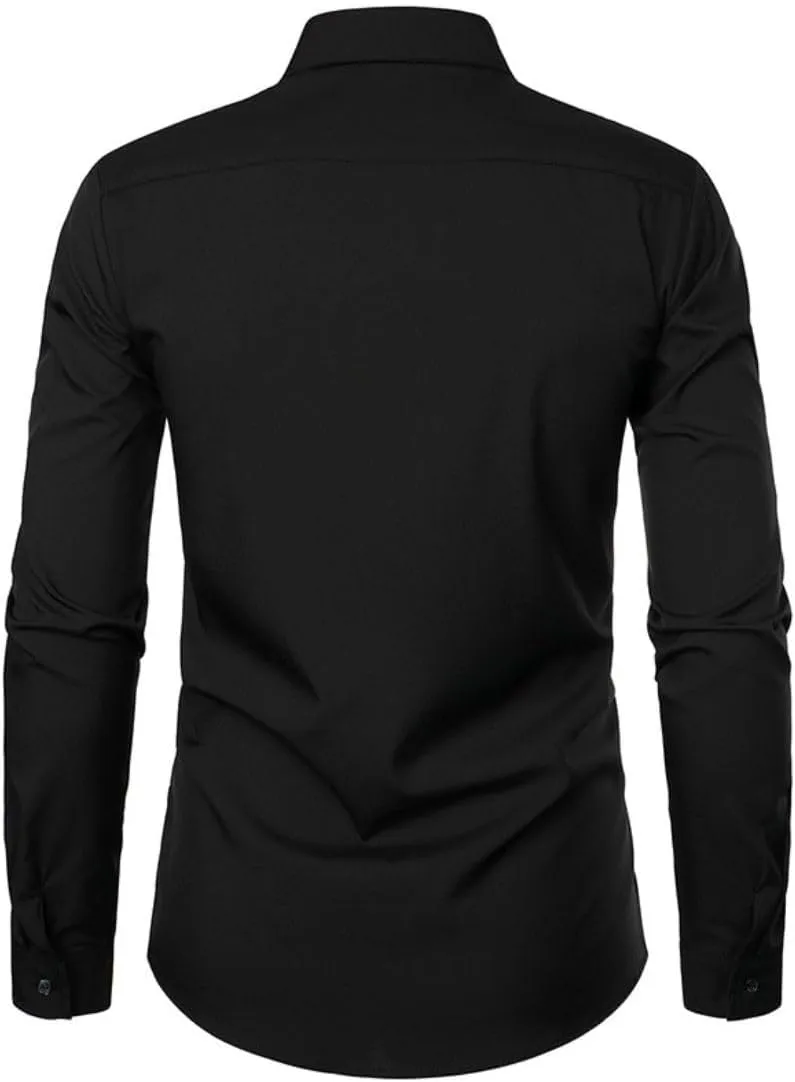 Kinkia Mens Tuxedo Shirts Slim Fit Long Sleeve Button Down Pleated Dress Shirt Tops for Prom Party Wedding