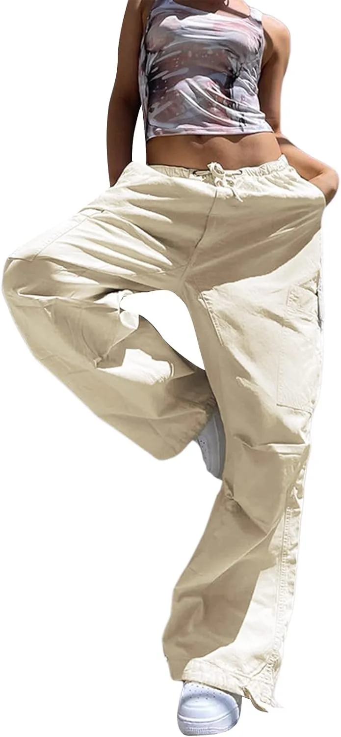 KMBANGI Women Oversized Cargo Pants Drawstrings Casual Loose Wide Leg Trousers Baggy Low Waist Sweatpants Cinch Joggers