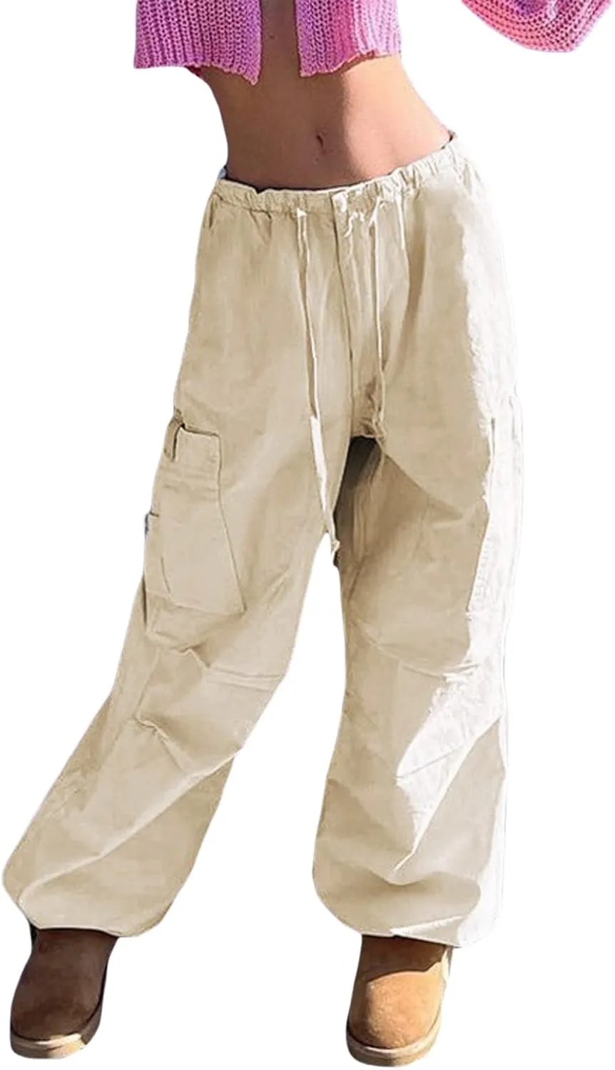 KMBANGI Women Oversized Cargo Pants Drawstrings Casual Loose Wide Leg Trousers Baggy Low Waist Sweatpants Cinch Joggers