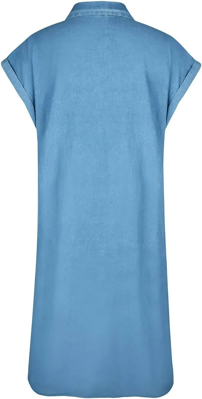 Lenago Summer Dresses for Women 2024, Trendy Short Sleeve Loose Casual Denim Shirt Dress, Button Down Lapel Fashion Jean