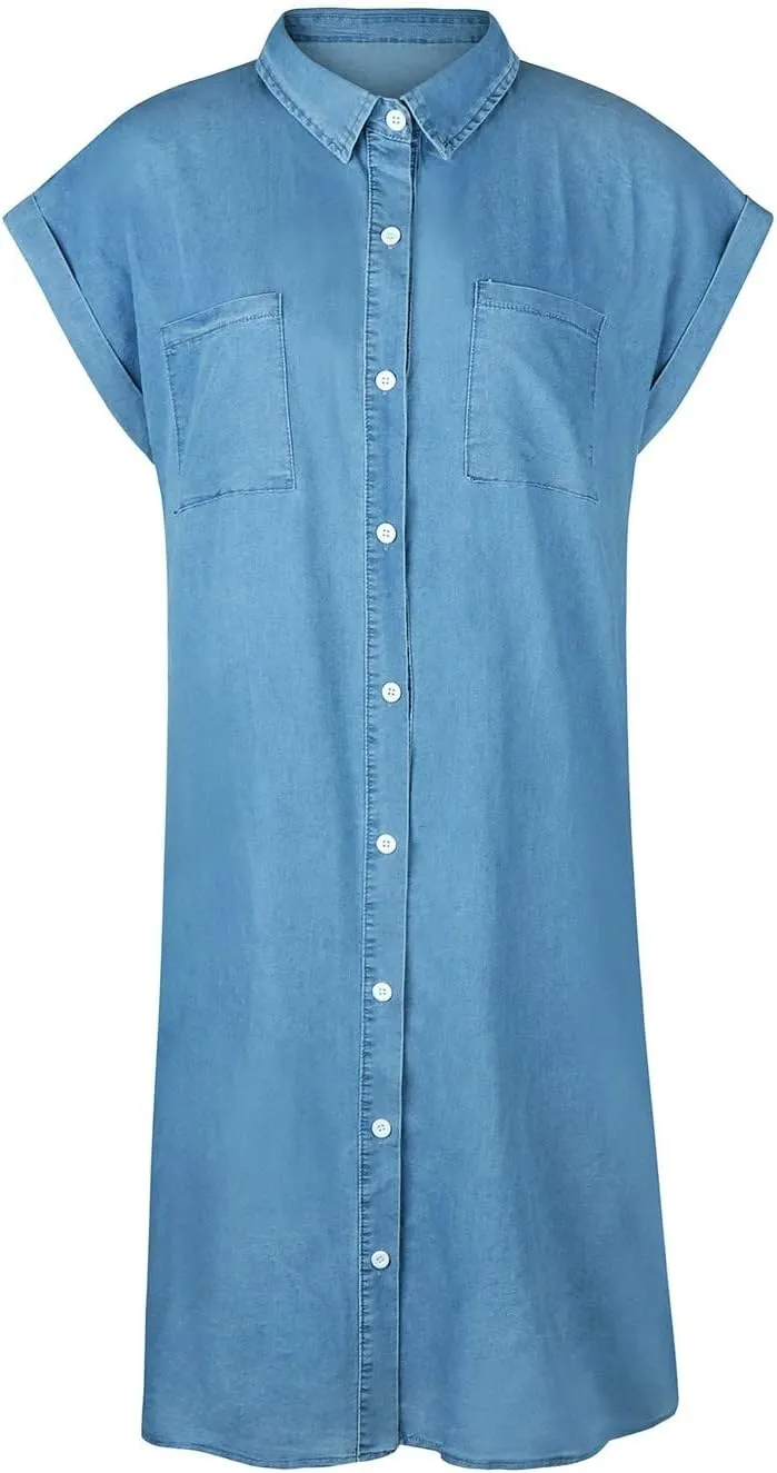 Lenago Summer Dresses for Women 2024, Trendy Short Sleeve Loose Casual Denim Shirt Dress, Button Down Lapel Fashion Jean