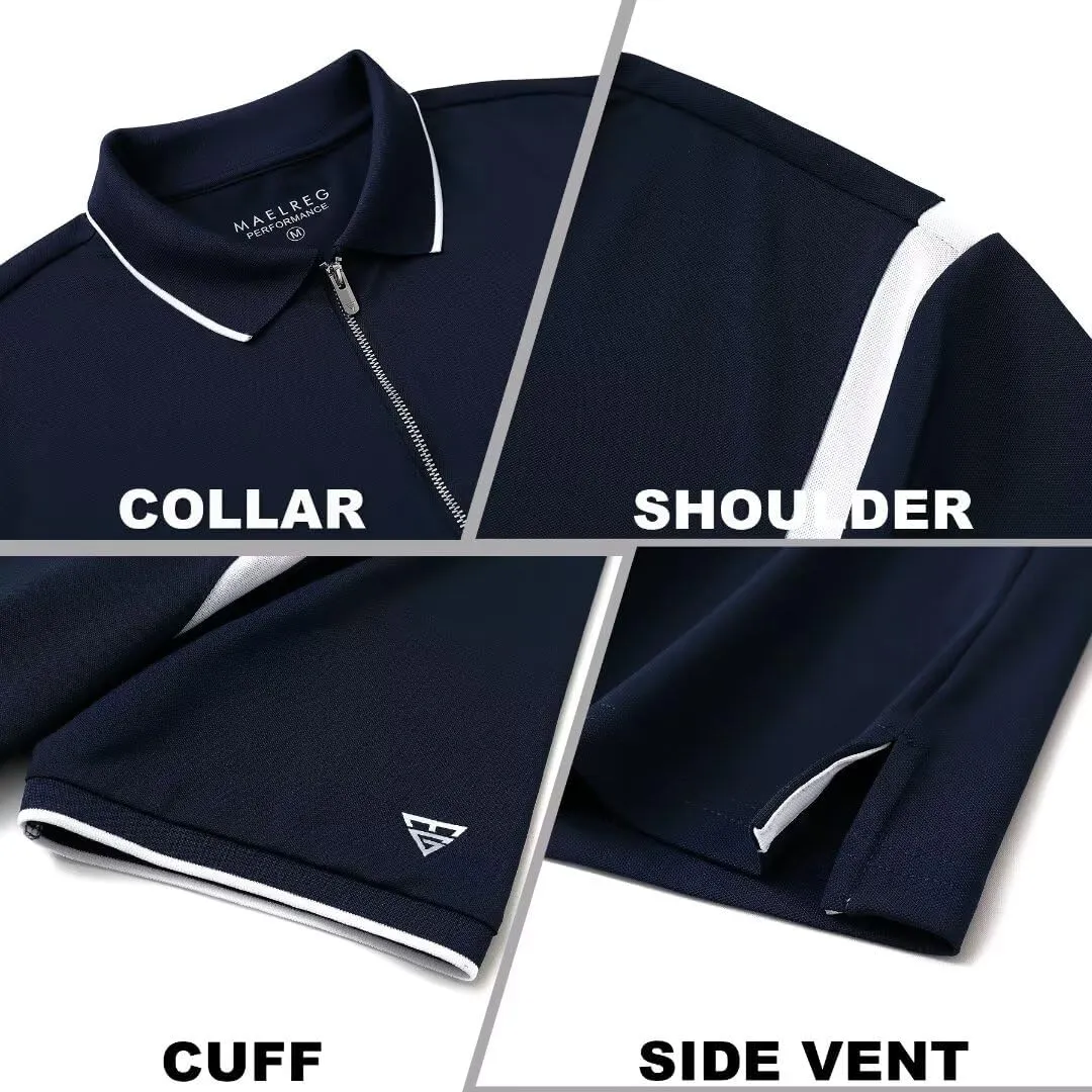 M MAELREG Polo Shirts for Men Short Sleeve Casual Dry Fit Lightweight Performance Moisture Wicking Zipper Mens Golf Shirts