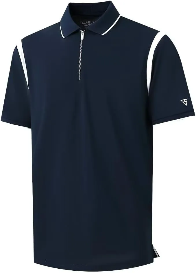 M MAELREG Polo Shirts for Men Short Sleeve Casual Dry Fit Lightweight Performance Moisture Wicking Zipper Mens Golf Shirts