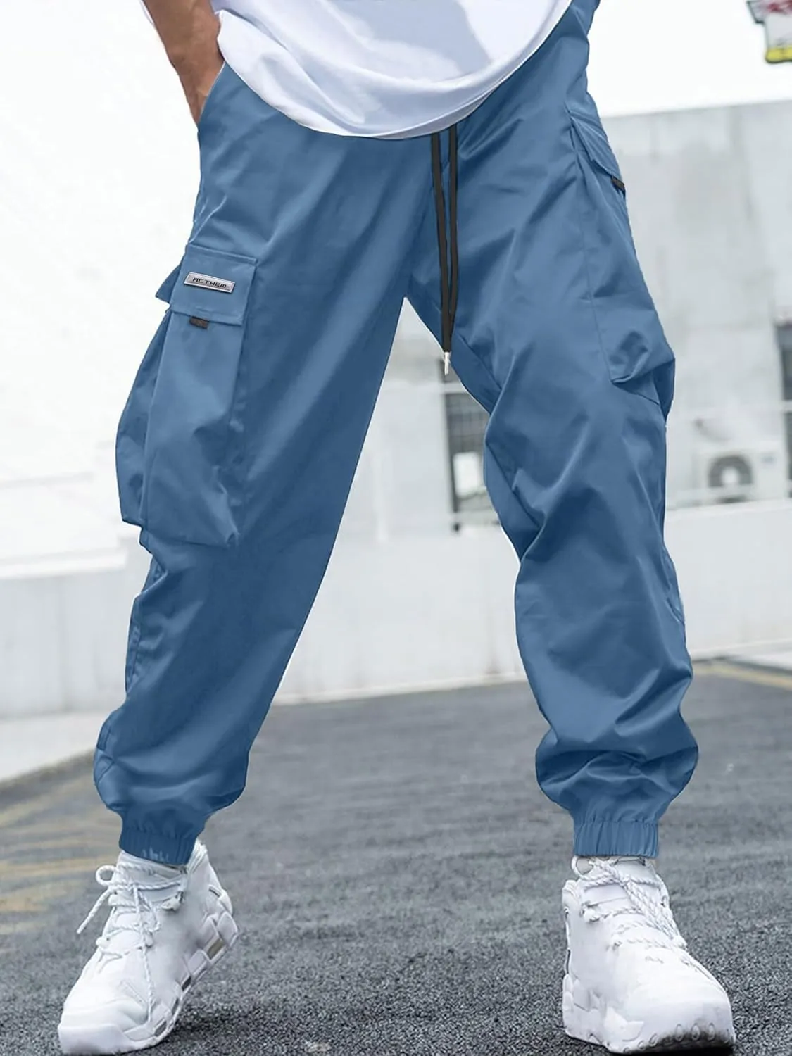Mens Cargo Joggers Pants Elastic Waist Drawstring Baggy Sweatpants Techwear Pants for Men
