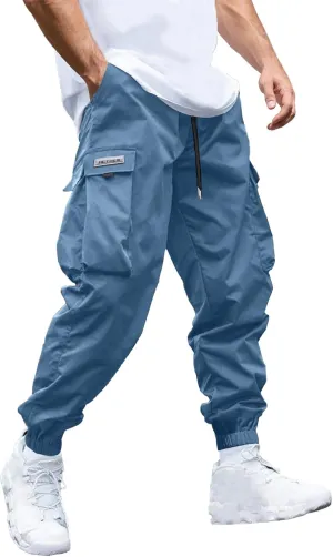 Mens Cargo Joggers Pants Elastic Waist Drawstring Baggy Sweatpants Techwear Pants for Men