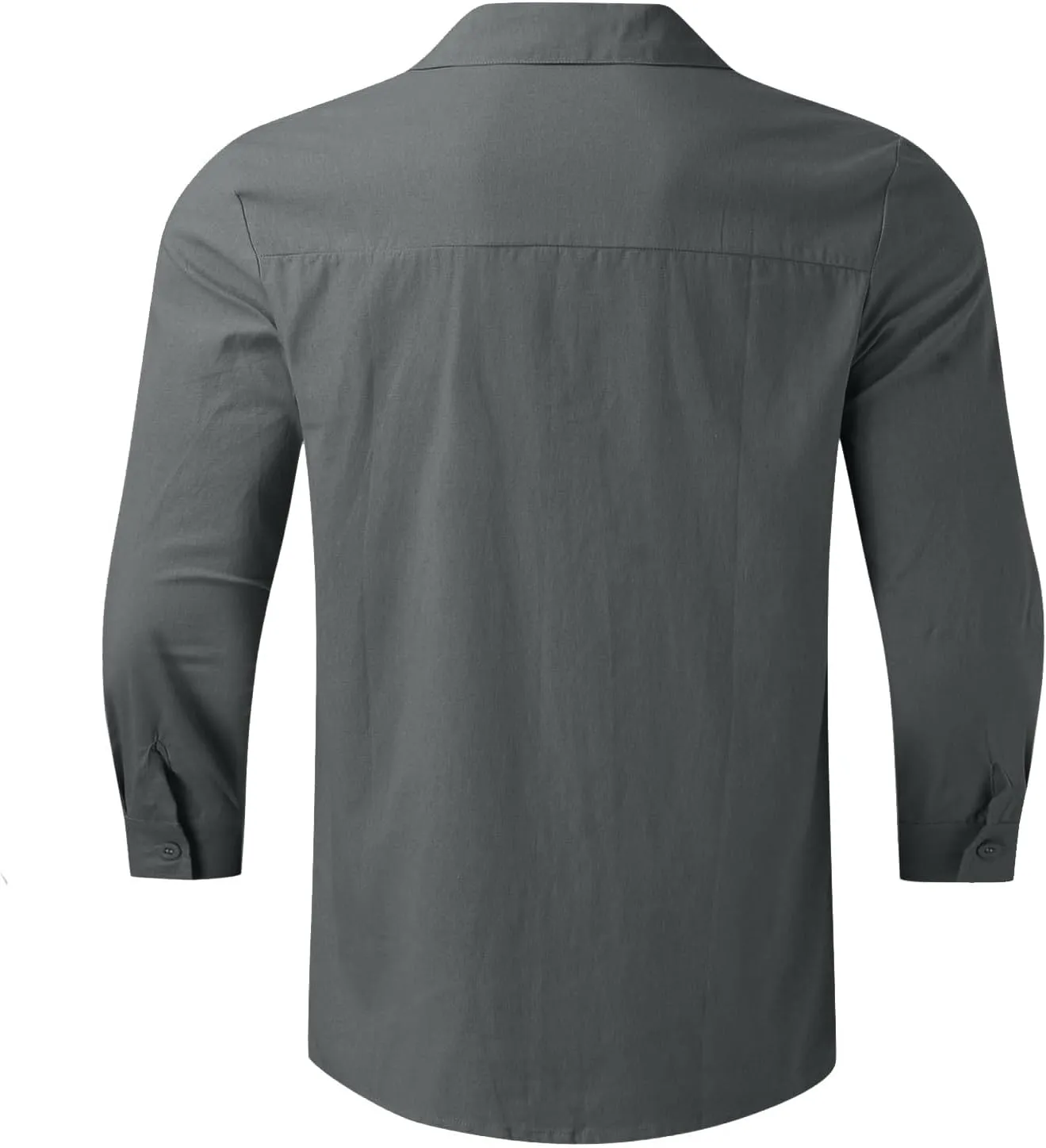 Mens Casual Linen Shirts 3/4 Sleeve Button Down Shirt Hawaiian Vacation Summer Tees Outdoor Plain Beach Collared Tops
