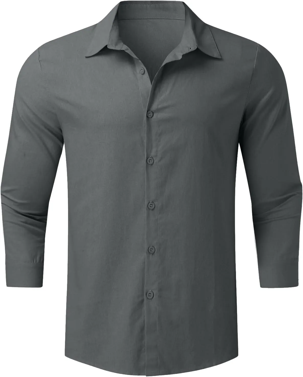 Mens Casual Linen Shirts 3/4 Sleeve Button Down Shirt Hawaiian Vacation Summer Tees Outdoor Plain Beach Collared Tops