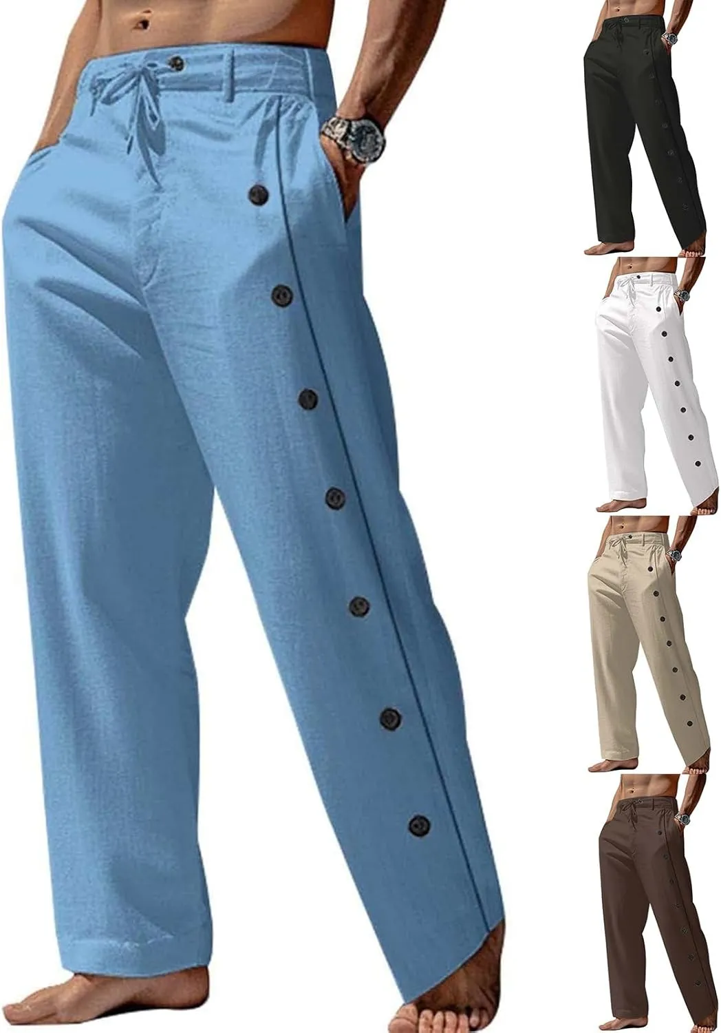 Mens Cotton Linen Pants Loose Fit Lightweight Wide Leg Drawstring Trousers Summer Casual Yoga Beach Pants for Men