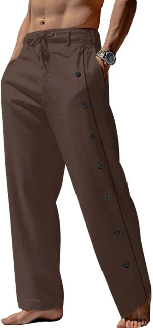 Mens Cotton Linen Pants Loose Fit Lightweight Wide Leg Drawstring Trousers Summer Casual Yoga Beach Pants for Men