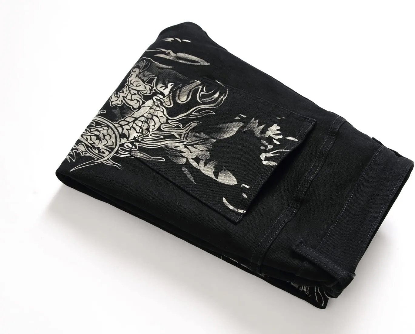 Men's Jeans Skinny Trendy Dragon Print Stretchy Fashion Hip Hop Straight Leg Jean Pants Size 28-38